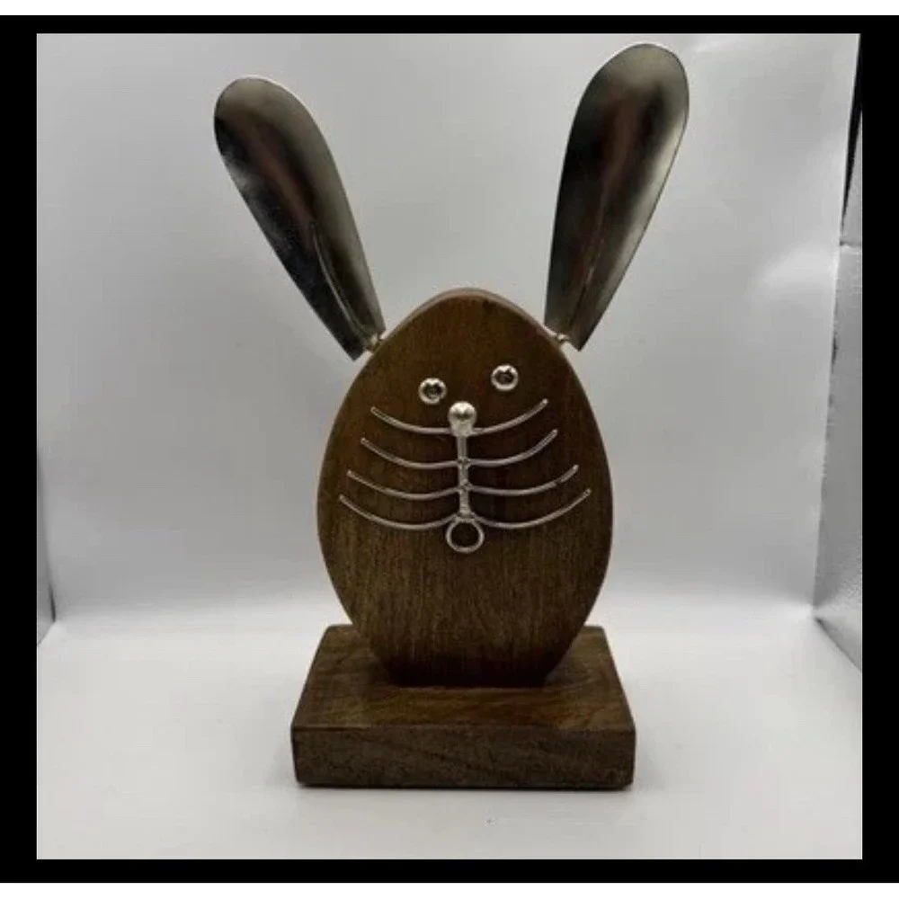 Wooden Bunny Animal Decor Silver Ears